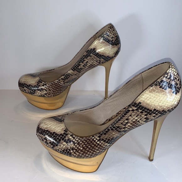 8.5 Python & Gold Double Platform Stilettos H By Halston - Picture 7 of 17